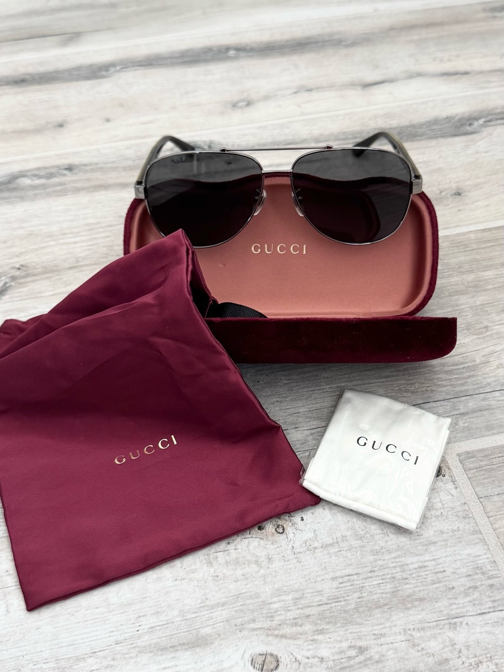 Gucci Silver Pilot Grey Polarized Sunglasses